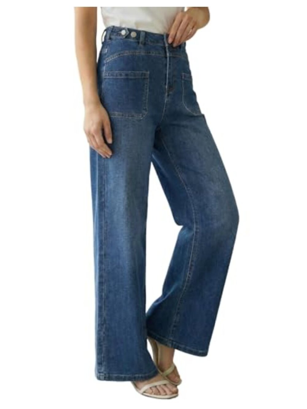 High Waisted Wide Leg Jeans Adjustable Waist Stretch Denim